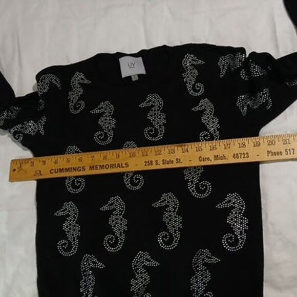 LIV Milano Small Black Long-Sleeved Metallic Seahorse Embellishment Sweater - Picture 10 of 10